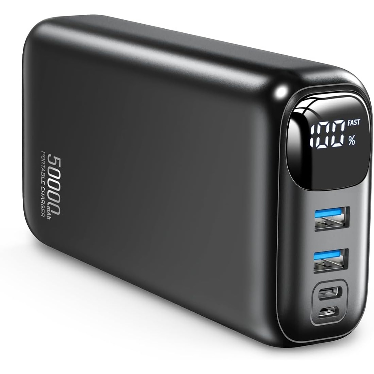 OHOVIV Portable Charger 50000mAh Power Bank, 4 Outputs & 2 Inputs External Battery Pack with LED Display & Flashlight, Compatible with iPhone, Android, Samsung, iPad, Tablet and More-Black