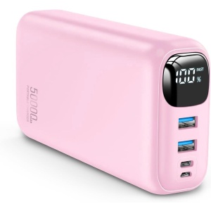 OHOVIV Portable Charger 50000mAh Power Bank, 4 Outputs & 2 Inputs External Battery Pack with LED Display & Flashlight, Compatible with iPhone, Android, Samsung, iPad, Tablet and More-White